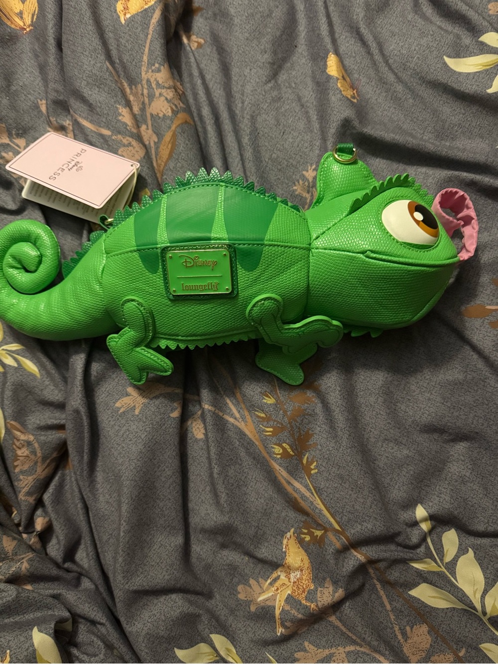 Loungefly Pascal Chameleon Crossbody Bag in Bright Green with Pink Tongue